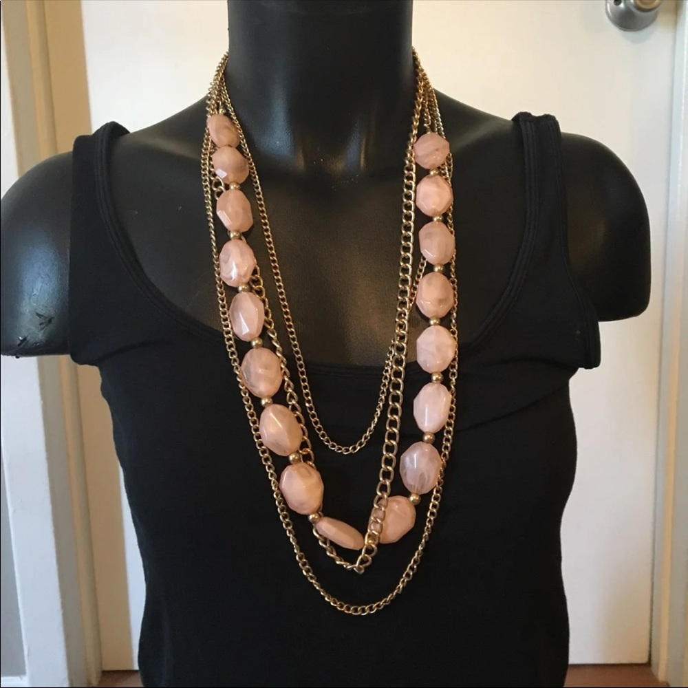 Crystal Pink And Gold Layered Necklace
